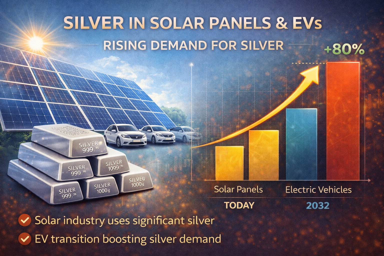 silver use in solar panels and electric vehicles demand chart